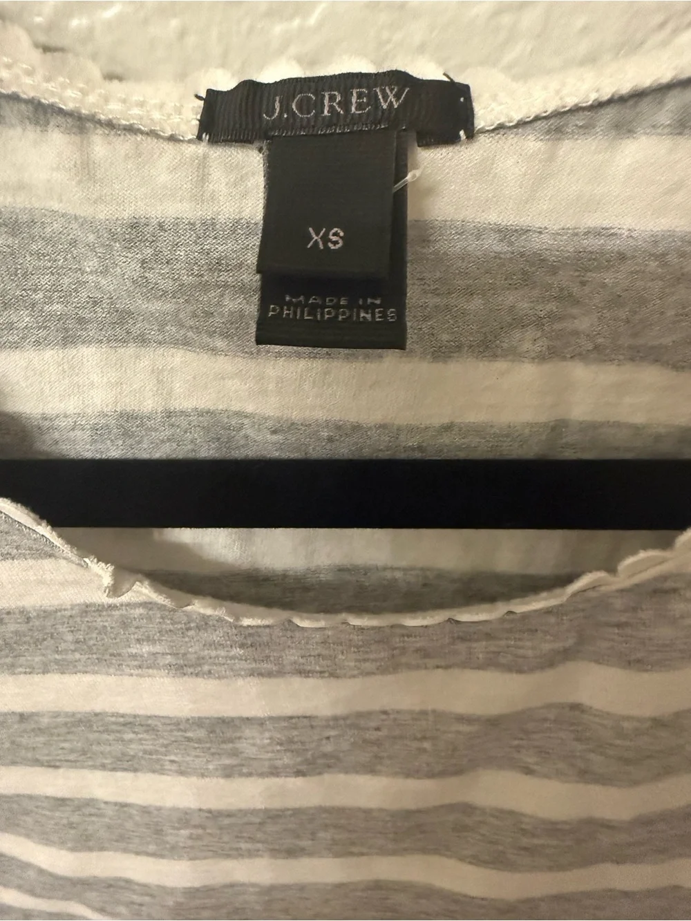 J. Crew Gray and White Striped Scallop-Edge Tank